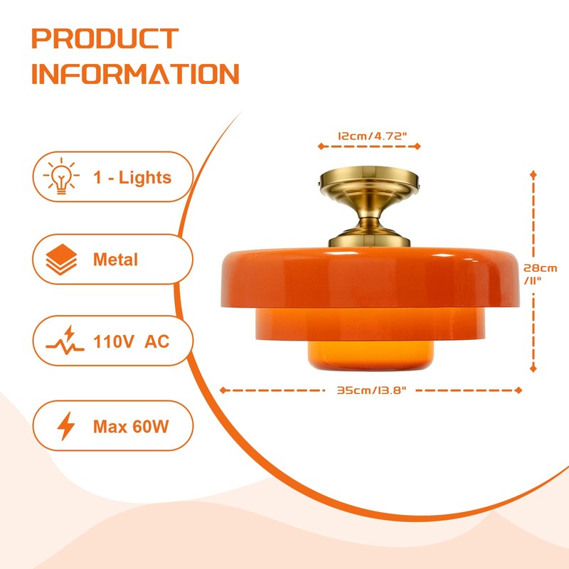 Qepeety Mid Century Ceiling Light Fixtures Orange Chandelier 3-Layer Gold