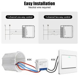 1 x Alexa Light Switch, WLAN Switch, WiFi Light Switch, Smart Life/Tuya App, Smart Home Light Switch Alexa with Voice Control/Timer, Mini DIY WiFi Smarts Switch Compatible Alexas/Google Assistant