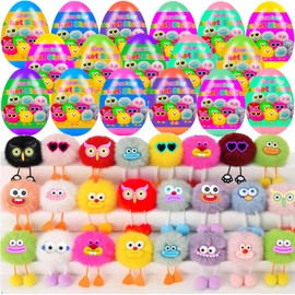 Holydeck - 24 huevos de Pascua prellenados con juguetes de peluche, llavero de decoración, juguete de peluche, ideal para niños y niñas, cesta de Pascua, regalos de fiesta, rellenos de huevos de