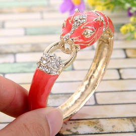 EVER FAITH Austrian Crystal Orange Enamel Vintage Inspired Leopard Animal Bangle Bracelet Clear Gold-Tone