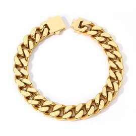 DODIY Stainless Steel Cuban Link Bracelet for Men - Gold Plated Miami Curb Chains Bracelet - Cuban Hand Chain Wrist Bracelet Hip Hop Jewelry, 11mm Width, 8.3"