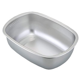 Shimomura Kihan 43698 Tsubamesanjo Washtub, Oval Shape, With Feet, Stainless Steel, Seamless, Drainer Hole, Pickling Rest, 2.5 gal (7.6 L)