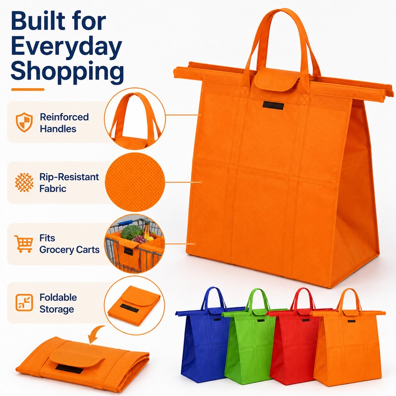 Reusable Shopping Tote Bags for Grocery Carts – 4-Piece Foldable