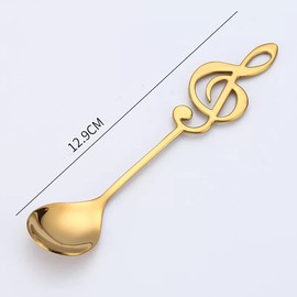 Thitex 4 Pack Music Note Coffee Spoons, Stainless Steel Teaspoon Set, Colorful Dessert Ice Cream Spoon Scoop for Stirring Drink Mixing Milkshake (Gold-4pcs)