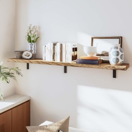 Wallniture Cervo 72''x11.25''x1.5'' Long Floating Shelves, Wood Book Shelf for Bedroom, Hanging Bookshelves for Living Room, Wooden Bookshelf for Wall, 1pc, Natural Burnt Color