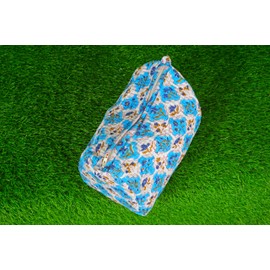 1 Indian Handmade Cotton Quilted Handmade Floral Hand Block Print Toiletry Bag,Cosmetic Pouch Bag Makeup Bag For Women, Blue and Gray, Indian