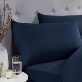 Sleepdown Super Soft Plain Dye Housewife Pillowcase Pair Pack Thermal Warm Cosy Pillow Cover - 50cm x 75cm - Navy, 5056242769415