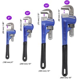 JOIKIT 4 Pack Pipe Wrench Set 8, 10, 14, 18 Inches Adjustable Plumbing Wrench Set Heat Treated Cast Iron Straight Pipe Wrench with Soft Grip and Adjustable Jaws Heavy Duty Hand Tools for Repair