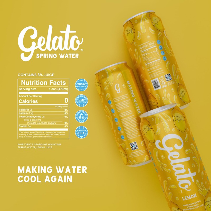 Gelato Lemon Sparkling Water - Oxygenated Sparkling Water Packaged in