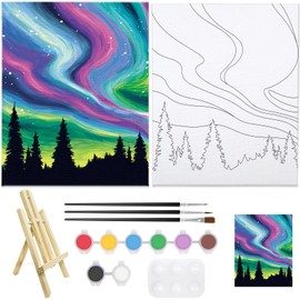 Nuberlic Pre Drawn Canvas Scenery Paint Kit for Adult & Teen Sip and Paint Party Favor DIY Date Night Couple Activities (8X10 Framed Canvas, EASLE, 3 Paint Brushes, 8 Paint Acrylic Colors)