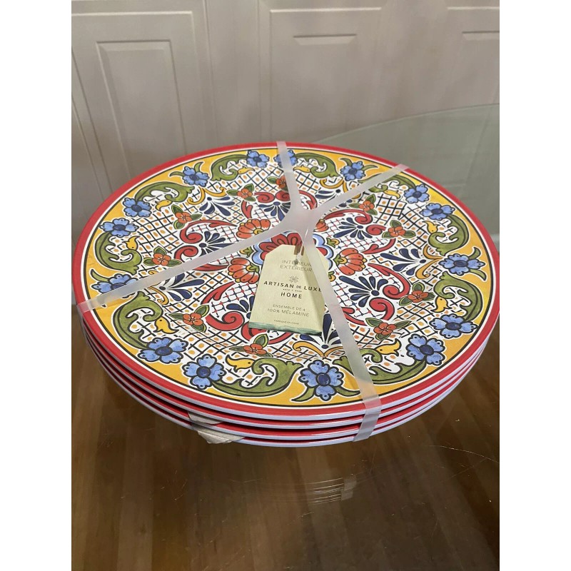 Artisan De Luxe Melamine Spanish Tile Medallion Dinner Plates 11"