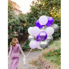 Purple and Silver Balloons,12 Inch 60pcs Pastel Purple Balloons with Silver Confetti Balloons,Lavender Balloons for Mother's Day Birthday Baby Shower Graduation Wedding Party Decorations