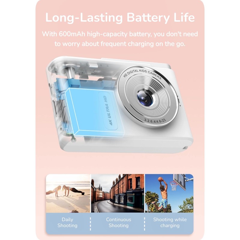 4K Digital Camera, 8MP Vlogging Camera, 64GB Memory Card Support,
