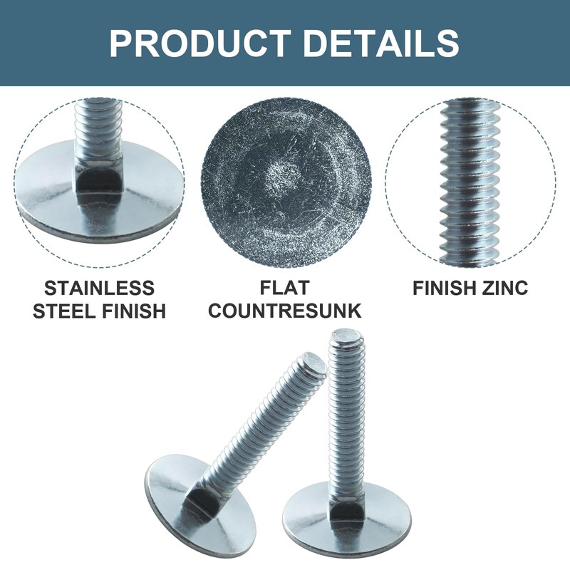Screw Man 014973239633 Elevator Bolts for Several uses,Steel,Zinc,Flat Countersunk,1/4-20 x