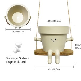 Swing Smily Face Planter Pot - Indoor Outdoor Flower Head Hanging Planters, Swinging Smiley Plant Pots with Drainage Hole,for Succulent/String of Pearls Plant Live Pot Gift Ideas for Mother, Christmas