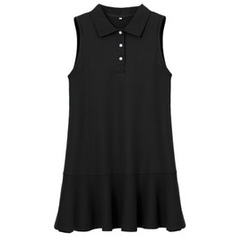 YEXPINE Women's Sleeveless Polo Dress Ruffle Hem Lapel V Neck Summer Shirt Mini Dresses Black