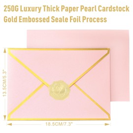 21 Pack A7 Envelopes with Gold Border, Thick Shimmer Cardstock for 5”x 7” Cards, Self-Adhesive V-Flap, Perfect for Wedding Invitations, Graduation Greetings & Bridal Cards (Ivory, Gold, Pink)