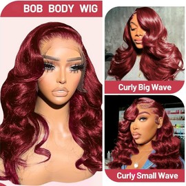 Cfaimity Reddish Brown Bob Wig Human Hair Body Wave 13x4 HD Lace Front Wigs Human Hair 14Inch 33# Body Wave Lace Frontal Wig Pre Plucked 180% Density Wine Red Bob Wigs for Women