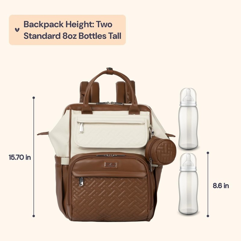 BabbleRoo Leather Diaper Bag Backpack, Multifunction Large Bags with Changing
