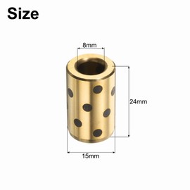 sourcing map 5pcs Sleeve Bearings 8mm Bore x 15mm OD x 24mm Height, Wrapped Oilless Bushings Brass Graphite, JDB Oilless Graphite Lubricating Cast Brass Bushing