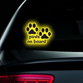 2pcs Reflective Paw ​Print ​Decal Dog Paws on Board Car Window Sticker Safety Warning Sign Stickers Funny Reflective Vinyl Stickers for Car Motorcycles Laptop (Yellow)