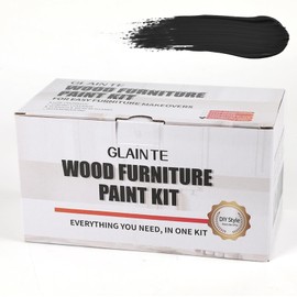 GLAINTE Furniture Paint Kit- Black Wood Paint for Cabinets, Doors, Tables, and Dressers Refinishing, Water-Based Home Decor Paint, Non-Toxic & Odorless, 32 OZ