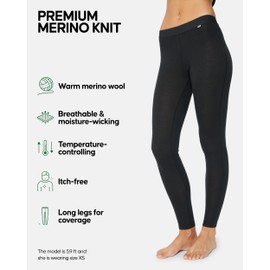 DANISH ENDURANCE Merino Wool Base Layer Pants for Women, Thermal Long Johns, Black, X-Large