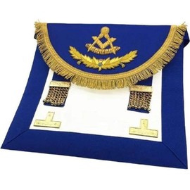 Regalia Lodge Scottish Rite Past Master Handmade Embroidery Apron - Blue with Vinework (Lambskin)
