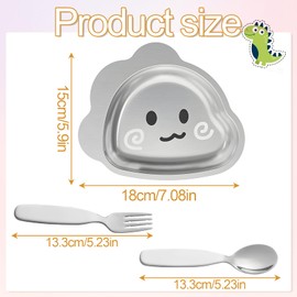 DGMI Stainless Steel Baby Plate, Stainless Steel Suction Plate, Kids Tableware with Spoon and Fork, Stainless Steel Baby Tableware Set for Kids (Dinosaur Design)