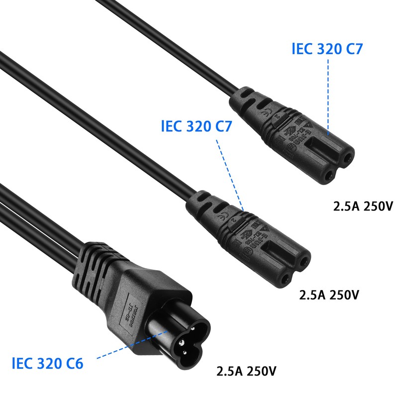 JSADZKJ IEC 320 C6 to Dual C7 Y Splitter Extension