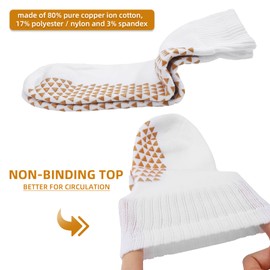 YAVOUN 3 Pairs of Wide Socks with Non-Skid Grips for Lymphedema, Swollen Feet, Swelling, Edema, Arthritis, also Yoga (4-7,White)