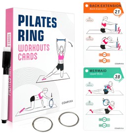 COARVXA Pilates Ring Workouts for Women-58 Exercise Cards with Pilates Mat Workout Postures，ncludes 4-Week Challenge,2 Rings& Dry-Erase for Easy Organization-Home, Gym or Studio (Pink)
