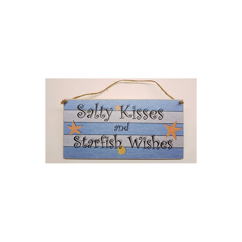 Wooden Seaside Plaque "Salty kisses and starfish wishes" bathroom wall