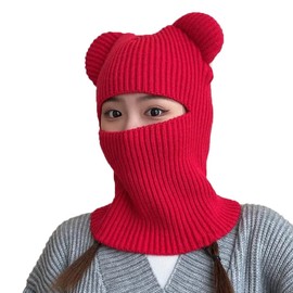 Joytrends Winter Hat Warm Hooded Scarf Hat Balaclava Knit Skull Beanie Hat for Women Girls Red