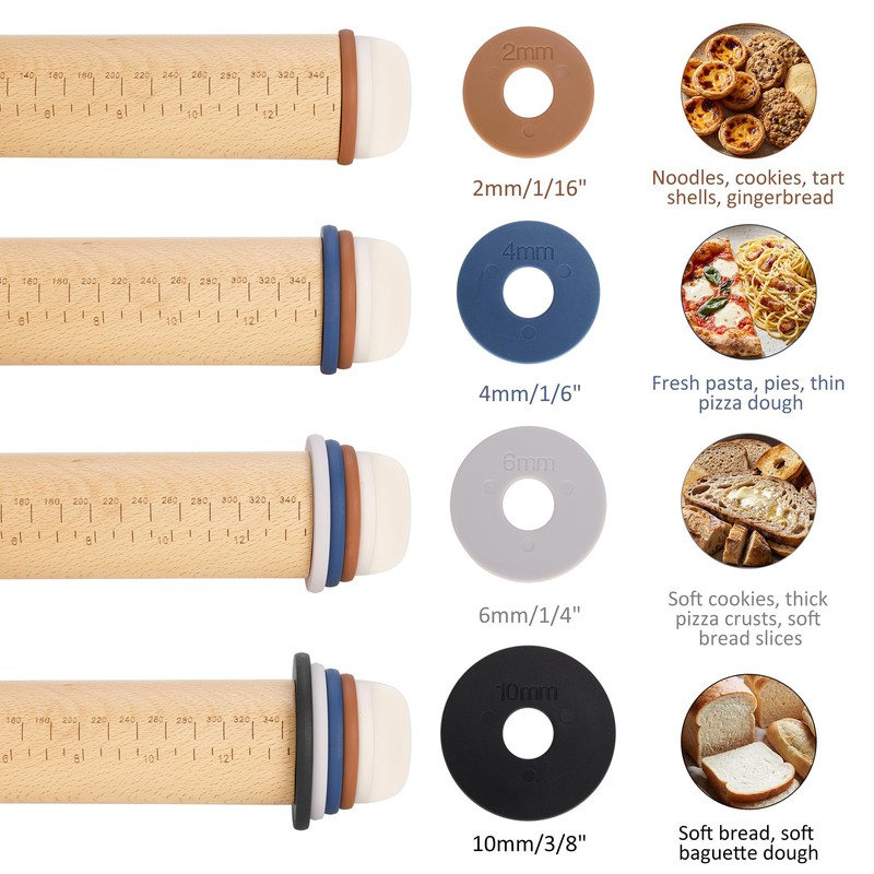 Rolling Pin with Thickness Rings,13.6" Dough Roller with Mat&4 Cookie