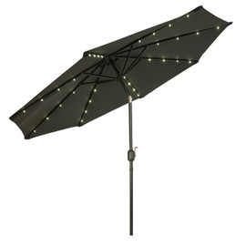 Deluxe Solar Powered LED Lighted Patio Umbrella - 9' - By Trademark Innovations (Black)
