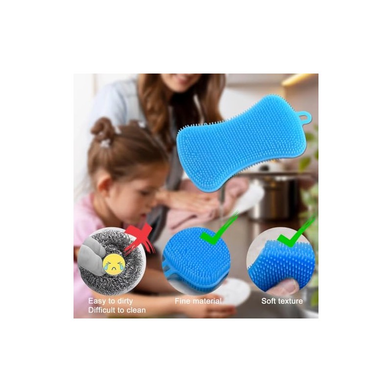 6 PCS Silicone Dish Sponges, Super Durable Safe and Dry