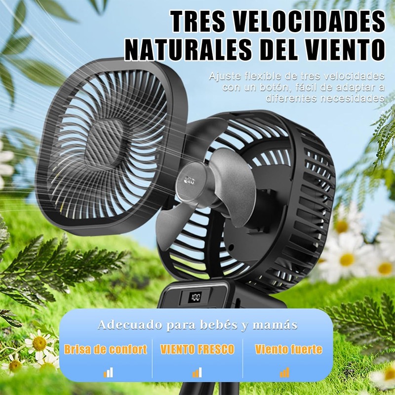 Ventilador Portátil,Carga por USB,5000mAh,3 Velocidades