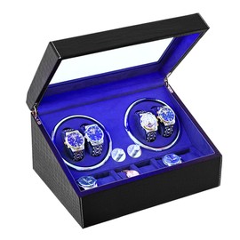Automatic Watch Winder for 4 Watches with 6 Watch Storage Display Case - Japanese Quiet Motor, 4 Rotation Modes, LED Backlight,Watch Winder Box for Collection Display (Black Crocodile Skin)