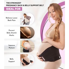 GABRIALLA Pregnancy Belly Band - Strong Support, 8" Wide, Made In USA, Black W/Pink Trim (Small)