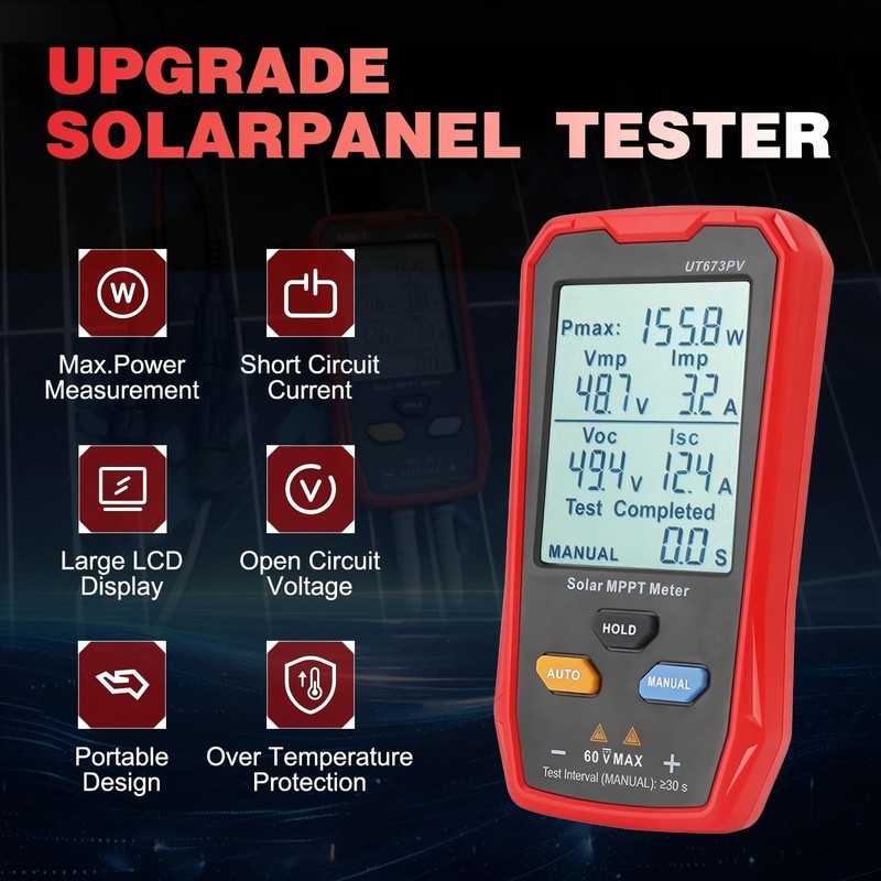 Angchun Solar Panel Tester Meter Photovoltaic Multimeter 800W, Solar MPPT