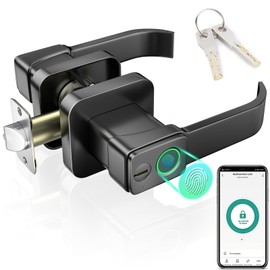 FITNATE Fingerprint Door Lock with App Control, Keyless Entry Door Lock with Handle, Smart Biometric Door Knob for Home Bedroom Office Hotel Apartment