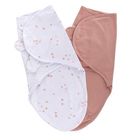 Ely's & Co. Swaddleez Adjustable Baby Swaddle Wrap 2-Pack - 100% Cotton for Baby Girl from 0-3 Months (Mauve Pink Stars & Solid Dusty Rose)