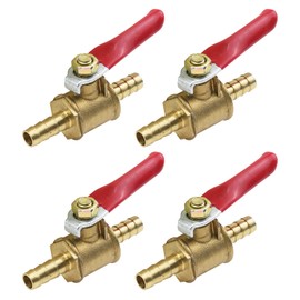 Antrader 4 Pcs Forged Brass Ball Valve Mini Shut Off Switch, 1/4" Hose Barb x 1/4" Hose Barb, 180 Degree Operation Handle