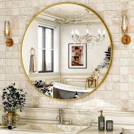 HARRITPURE Round Mirror 19.6 Gold Wall Mounted Circle Mirrors Vanity Mirror with Brushed Aluminum Alloy Frame Modern Decoration for Bathroom, Living Room, Vanity, Bedroom, Entryway