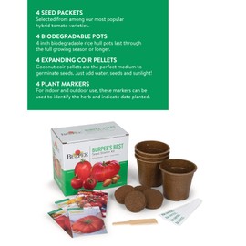 Burpee Best Starter Kit | SuperSauce, Fourth of July, Shimmer & Steakhouse | 4 Tomato Seed Packets, 4 Pots, 4 Coir Pellets & 4 Plant Markers