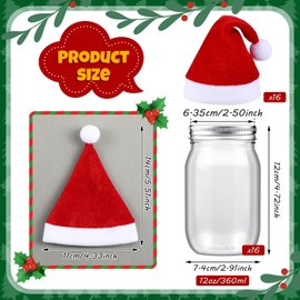 Hicarer 16 Set Christmas Plastic Mason Jars and Mini Santa Hat 12 oz Clear Plastic Jars with Lids Flannel Tiny Christmas Hat Empty Round Plastic Jars for Candies Cookies Storage (Plaid Style)