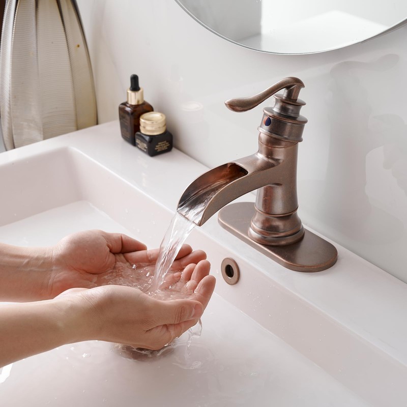 Homevacious Bathroom Faucet Copper Waterfall Bathroom Sink Faucets with Single