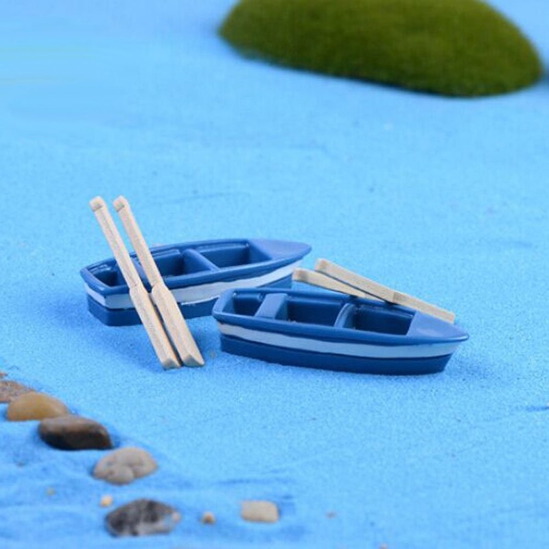 ROSENICE Mini Fishing Boat Miniature Moss Micro Landscape Boat Ornaments,2