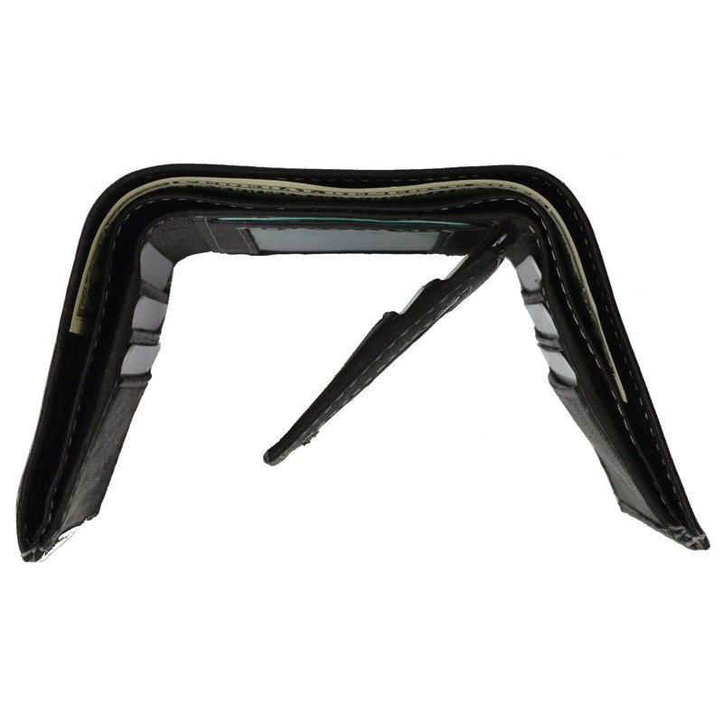 100% Leather Tri-fold Mens Wallet Black #961107